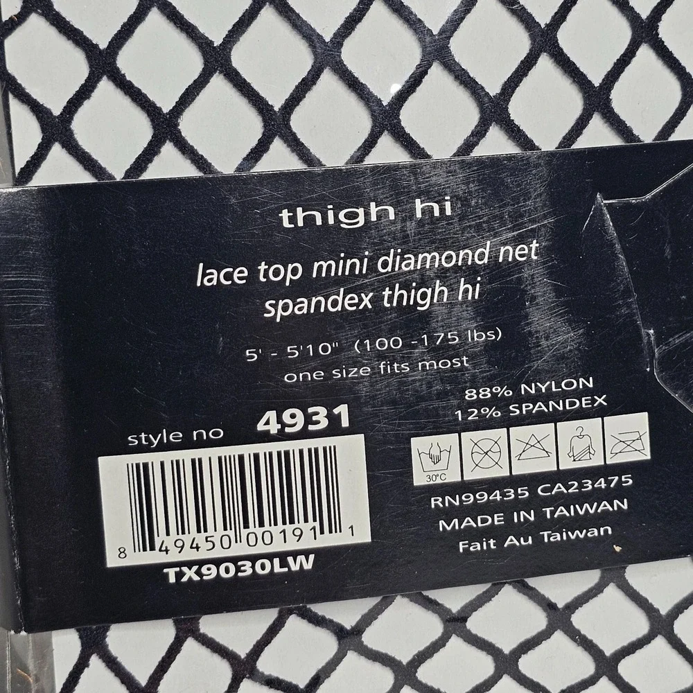 MUSIC LEGS‎ Black Lace Top Diamond Net Thigh Hi Stockings #4931 - One Size